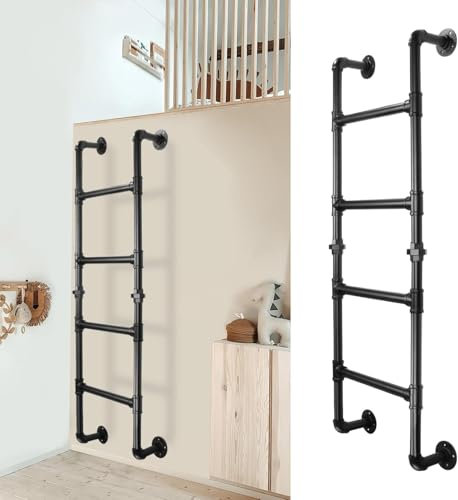 Scala a 4 pioli per letto a castello, 10 x 4 m, montaggio a parete, cantina, finestra, pozzo, in ferro battuto, carico a gradini per tubi industriali 150 kg, per interni ed esterni, per soffitta