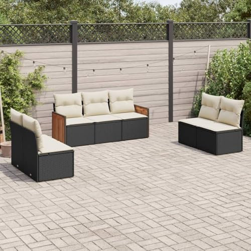 Homgoday Set da pranzo da giardino 7 pezzi e cuscini in rattan sintetico nero, sedia tavolo cucina esterno terrazza patio balcone mobili tipo 37