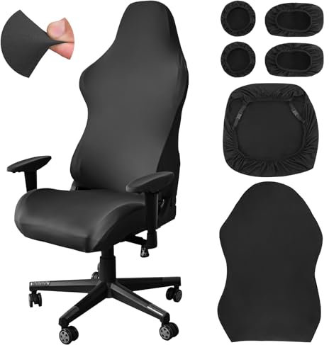 6Pcs Gaming Chair Set - Soft Breathable Black Stretch Cover & Arm & Headphone Accessories for Office & Computer Swivel Chairs
