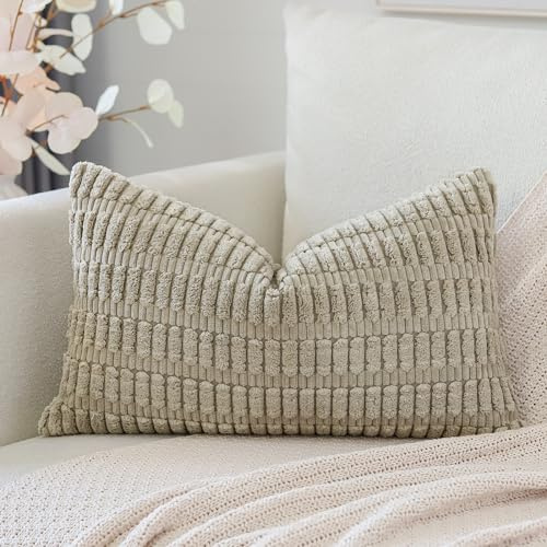 Artscope 1er Set Boho Gestreifte Kissenbezug Einfarbig Zierkissenbezug Dekokissen Sofakissen 40x60 cm Kissenhülle Weiche Couchkissen für Sofa Wohnzimmer Schlafzimmer Dekor, Khaki