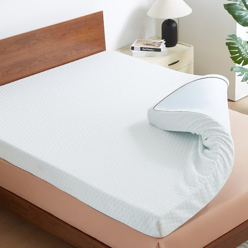 CASABEL Topper Singolo 90x190 cm con Rivestimento in Cotone, 6 cm di Schiuma Viscoelastica con Gel, Ergonomico e Traspirante - Per Letto Singolo e Divano Letto