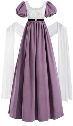 CR ROLECOS Regency Robe - Robe de Bal avec Gants - Taille Empire - Violet, XL