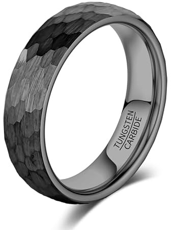 083BASE Anillo de carburo de tungsteno, plata y negro, 6 mm/8 mm de ancho, diseño cepillado, anillo de compromiso unisex o anillo de pareja, 60（19）