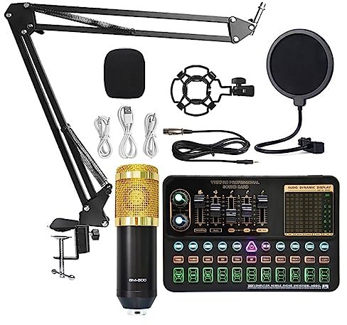 Soundkarten-Kit BM800 Mixer Soundkarte Studio Audiomixer Gesang Rauschunterdrückung Mikrofon Stimme Live-Übertragung Telefon Computer Aufnahme Studio-Setup für (Set A3 1)