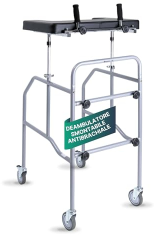 REMEDIA ONE Deambulatore per Anziani Smontabile Antibrachiale con Tavolo | Girello per Anziani e Disabili, Antibrachiale, Tavolo e Maniglie Regolabili, Acciaio Verniciato, 4 Ruote, Interni ed Esterni