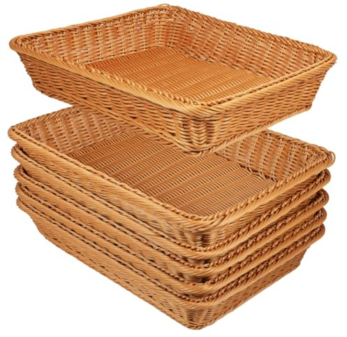 YEXEXINM Confezione Da 6 Cestini Per Il Pane In Vimini Sintetico, 40 X 30 Cm, Rettangolari, In Polipropilene, Marrone, Per Frutta, Cibo, Verdure, Snack, Da Tavolo, Ristorante, Casa All'Aperto