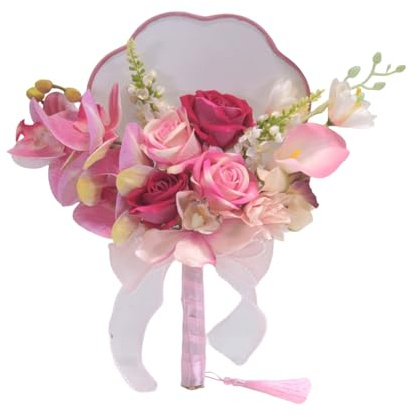 XAGMODSHN Bouquet da sposa con nastro artificiale bouquet di rose con ventaglio per damigella d'onore cerimonia nuziale San Valentino