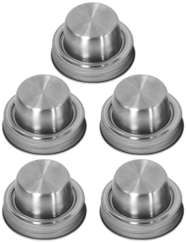 VERDANVERSE 5pcs Stainless Steel Jar Caps Cocktail Shaker Lid for Mason Jars for Lids and Usage