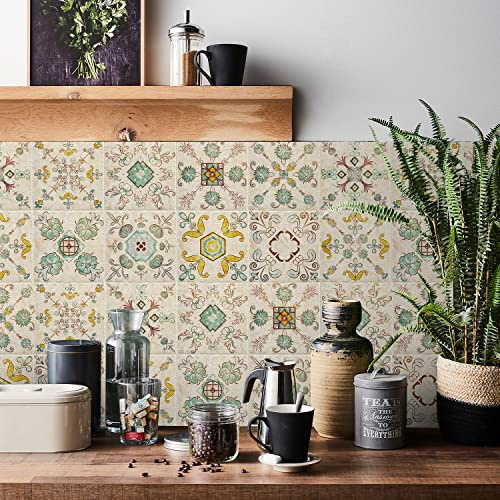 Florint Fliesenaufkleber Mandala Marokko Kachelabziehbild Selbstklebend Wasserdichte Vintage Design Einfache Anwendung für Bad Küche Terrasse Tisch Kamin Treppe Dekorative Mosaik Wandfliesen Sticker