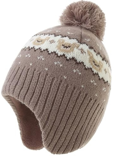 AHAHA Wintermütze Mädchen Kinder Beanie Earflap Pompon Baby Strickmütze Mädchen Bear Head 53CM