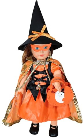 Halloween Kleidung Outfits für Baby Puppen, Puppenkleidung Halloween Outfits, Kleidung Bekleidung Outfits für Baby Puppen, Puppenkleider und Puppenzubehör für 18 Zoll Puppen, Hexenhut Kleid Kürbis