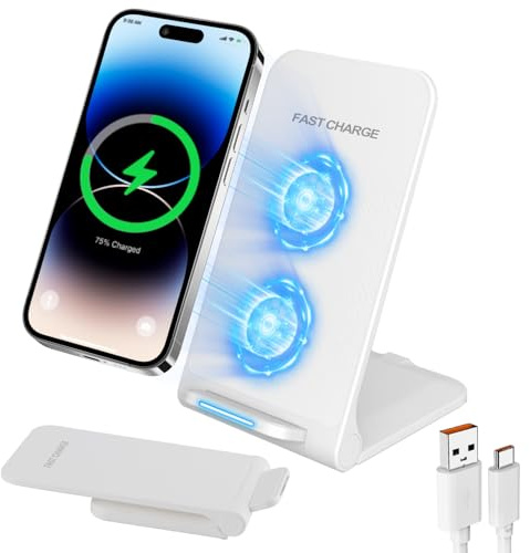 Chargeur Induction sans Fil Rapide pour iPhone 15 14 13 12 11 Pro Max Galaxy S25 S24 S23 S22 Google Xiaomi etc 15W Station de Charge Compatible avec iPhone et Android (Blanc)