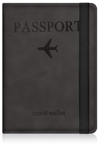 AOOSU Passport Holder Cover, PU Leather Passport Cover with RFID Blocking Travel Wallet, Portable Universal Travel Wallet Case Organiser for Money, Boarding Passes, Credit Cards Black