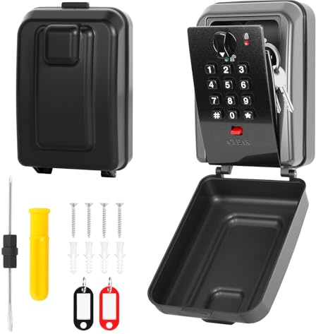 Key Safe Wall Mounted with 12-Digit Combination Code, Police Approved Secure Key Lock Box Outdoor, Weatherproof Keysafe Wall Mounted with Double Head Screwdriver 2 for Home School Garage