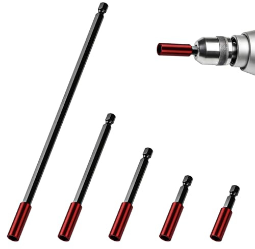 Bubuny 5 Pcs Portainserti Magnetico per Avvitatore con Attacco Esagonale da 1/4 di Pollice e Prolunga, Porta Punte Magnetico per Avvitatore 50/60/100/150/300 mm per Avvitatori Elettrici Trapani