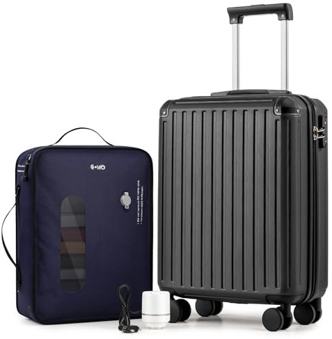 COOLIFE Maleta de Cabina 55 x 40 x 20 cm para avión Ryanair, Equipaje de Mano, Equipaje de Cabina, maletín rígido con Cerradura TSA y 4 Ruedas gemelas (Negro, Bolsa de vacío – 55x40x20 cm)