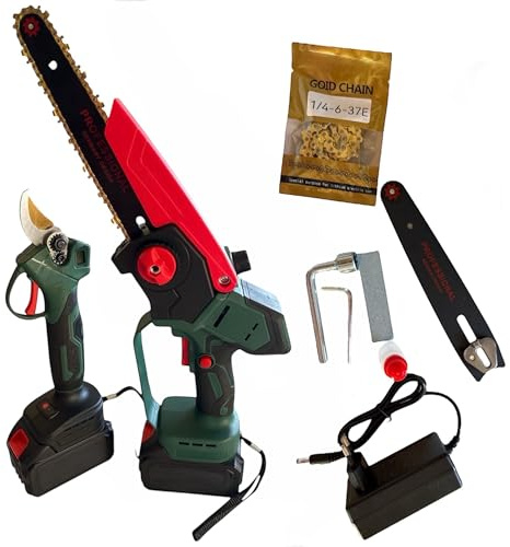 Topolenashop Kit Motosega Brushless 21V + Forbice Potatrice 8 con 2 Batterie 88VF 8000mAh, Potatore Elettrico a Batteria, Taglio 35mm, Catena 6m/s, per Rami, Alberi, Giardino BLX-125