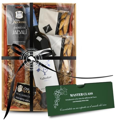 Cesta Regalo Navidad. Lotes De Navidad + Caja Gourmet Regalos Cumpleaños Hombre | Cesta Navidad + cata de vino Ribera De Duero, Lotes De Navidad Con Ibéricos, Experiencias Originales Para Amigos