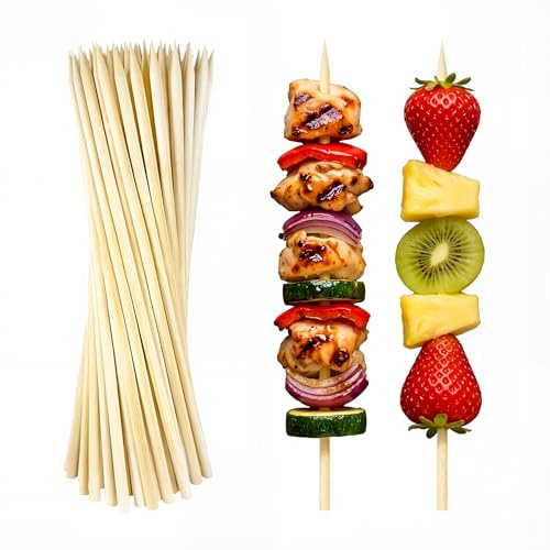 Barbecue Skewers (50 Pack), 8 Inch Natural Bamboo Skewers, 5 mm Wooden Skewers for Caramel BBQ Cotton Candy, Candy Apple Sticks, Wood Semi Pointed Lollipop Sticks Barbecue Corn Dog Cake Pops