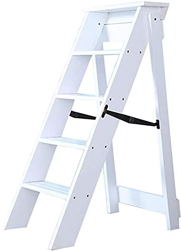 LISHEUK Klappbare 5-stufige Holzleiter, Leichter und Faltbarer Mehrzweckhocker mit Ablage und Treppenstuhl für Zuhause und Büro, maximale Belastung 150 kg