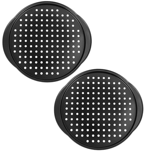 Btgghytr 2 teglie perforate per pizza in acciaio al carbonio con rivestimento antiaderente forno sicuro teglia con doppio manico per crosta croccante pizza pan per biscotti
