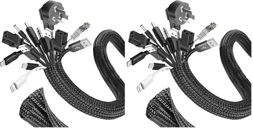 Romon 3m Cubre Cables, 25-32 mm Expandible Trenzada Funda Cables, Auto-Cierre Ocultar Organizador Cable, Esconde Cables para TV PC Office Cine, Proteja al Perro Gato de los Cables de Masticación-Negro