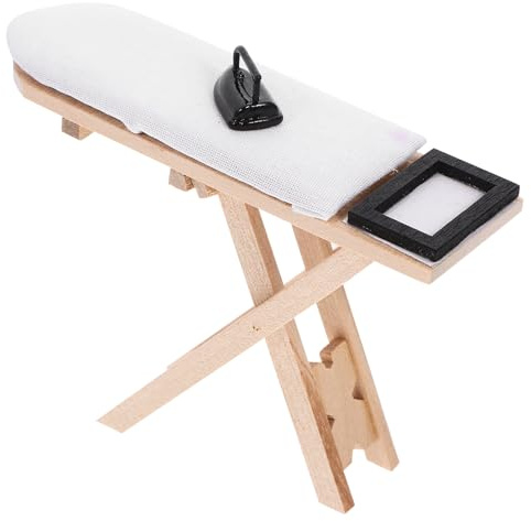 NOLITOY Mini Mesa de Planchar de Hierro en Miniatura para Casas de Muñecas, Kit 2 Piezas Tabla y Plancha Negra, Modelo Decorativo Pequeño para Juguetes y Accesorios de Muñecas