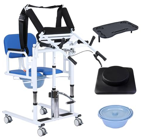Elektrischer Patientenlift Transferstuhl, Multifunktions Senioren Hydraulik Lifter, Patiententransporter, Liftstuhl Für Ältere Menschen, Duschstuhl Transferstuhl Für Senioren Patienten (Blau)