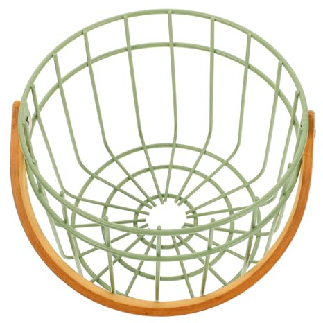 DIYEAH Small Green Wire Egg Basket with Handle, Farmhouse Fresh Egg Holder Basket for Kitchen Countertop Storage and Snack Organizer, Rustic Picnic Wire Storage Bin