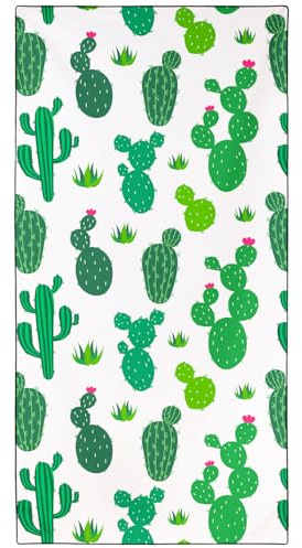 Violetpos Cute Cactus & Heart Beach Towel, Extra Large 180x90 cm 250GSM Microfibre, Sand Free Quick Dry, Ideal Vacation Gifts with Carry Bag for Pool Cruise Camping