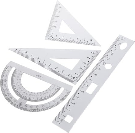 HOODANCOS Set Geometria Scuola Righello Metallo e Goniometro in Lega di Alluminio, Robusto e Portatile, 4 Pezzi per Uso Scolastico e Ufficio