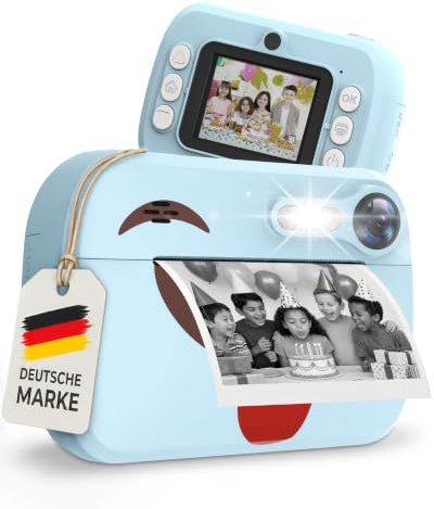 Kinderkamera Sofortbildkamera Kinder Digitalkamera Sofortdruck - Kamera für Kinder mit Fotos drucken, 16GB SD, 4 Rollen, Sticker, Stifte, USB-C, ohne Spiele (Blau)