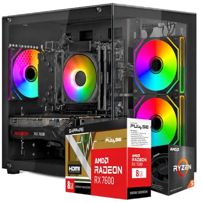 Keydo PC Gaming Ryzen 5 5500 | RX 7600 8GB GDDR6 | 16GB DDR4 | SSD NVMe 512GB | Windows 11 Pro | Pc Computer Fisso Completo Pronto all'Uso, RX-7