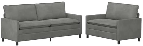 ULUYYUC Moderno set di 2 divani in velluto grigio scuro, set da divano con 2 posti e 3 posti, per soggiorno, struttura in metallo stabile e morbida imbottitura, elegante gruppo di sedute imbottite