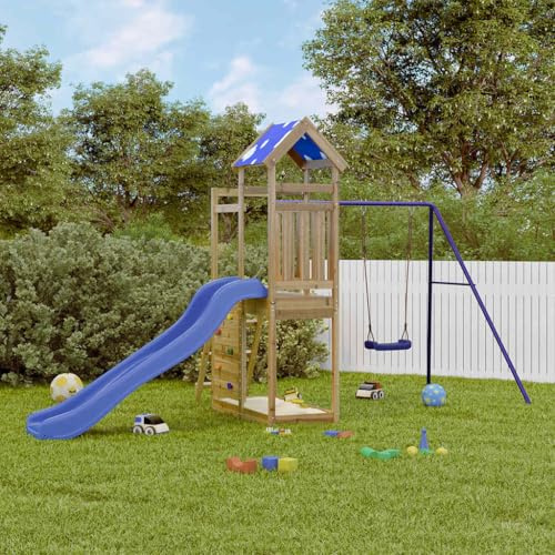 LoogCape Spielturm aus imprägniertem Kiefernholz mit Rutsche Schaukel und Sandkasten für Kinder im Garten, stabiles Klettergerüst mit Dach, outdoor Spielhaus für Kleinkinder Mädchen Jungen