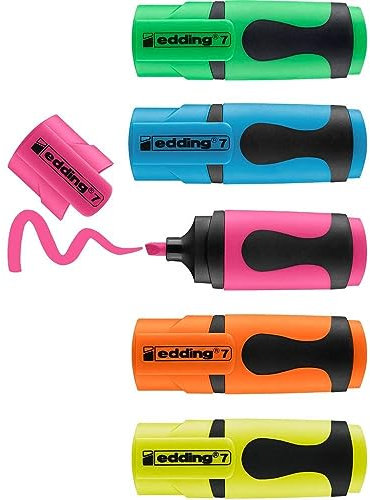 edding 7 Mini Textmarker - Neon-Farben - 5 highlighter pens - Keilspitze 1-3 mm - Textmarker klein in trendigen Farben - für Bullet Journal, Schule, Uni oder Büro