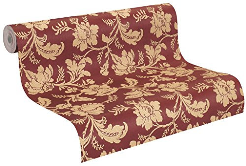 rasch Vlies-Tapete, Goldene Blumenranken auf Rotem Grund, Klassisches Muster, Trianon Xi 515107, gold,