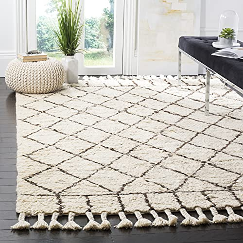 SAFAVIEH Boho Teppich für Wohnzimmer, Esszimmer, Schlafzimmer - Casablanca Collection, Kurzer Flor, Elfenbein und Braun, 183 X 274 cm