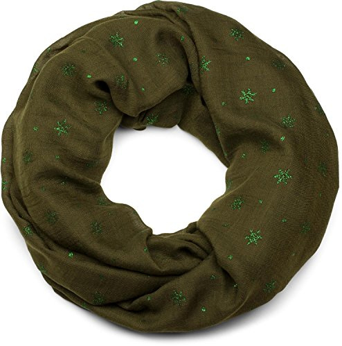 styleBREAKER Damen Loop Schal Schneeflocken Glitzer 69x91cm | Schlauchschal. weiche Haptik. 2-3 mal wickelbar. Rundschal. modischer Print. festliches Design. pflegeleicht.