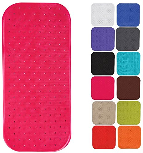 MSV Premium Duschmatte Badematte Badewannenmatte Badewanneneinlage antibakteriell rutschfest mit Saugnäpfen-Pink-duftet nach Rosen-ca. 36 x 97 cm-waschbar bei 60° Grad