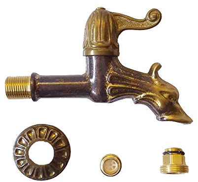 Fonderia Bongiovanni Wasserhahn aus Messing bronziert 1/2 Zoll mit Schlauchanschluss für Brunnen Haus Garten Modell Drache