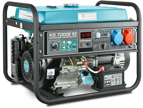 Könner & Söhnen KS 7000E-1/3 Stromerzeuger,13 PS 4-Takt Benzinmotor,Kupferwicklungen,E-Start,VTS-System,5500 Watt,Steckdosen CEE-Steckdosen 400V 16A und 230V 32A,Automatischer Spannungsregler,Anzeige