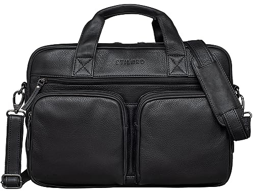 STILORD Caesar affärsväska 15,6 tum läder stor axelväska portfölj för bredd DIN A4 mapp laptopväska för arbete kontor universitet påskruvbar äkta läder Farbe:Obsidian-svart