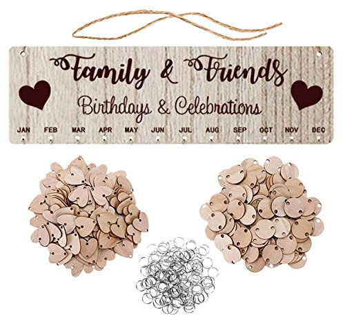 Toyvian famille amis anniversaire calendrier bricolage suspendus en bois calendrier maison décoration murale fête du nouvel an cadeaux (50 pendentifs ronds et 50)