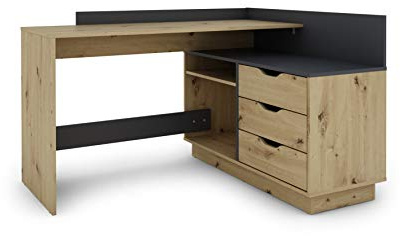 byLIVING Winkelschreibtisch Belfast, beidseitig montierbar, 3 Schubkästen | Artisan Eiche-Optik und anthrazit, Bürotisch, Eckschreibtisch, B 129, H 83,5, T 105 cm