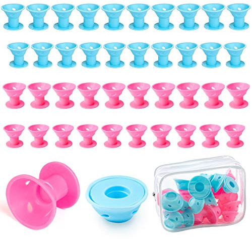 Joeyer 40 Pcs Rulos para el Pelo de Silicona, Sin Calor Sin Clip Rulos Magicos Cabello Largo, 20 Grandes + 20 Pequeños Flexibles Rizador Pelo (MIX)