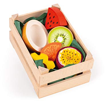 Erzi 28238 Sortiment Tropische Früchte, klein aus Holz, Kaufladenspielzeug | für Kinder, Kaufmannsladen, Rollenspiele, Kreative Spielwelten gestalten