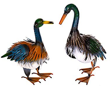 Birendy Enorm vacker metall figurpar ugglor eller ankor set W-G trädgårdsfigur, dekorativ figur, trädgårdsdjursfigur (anka par)