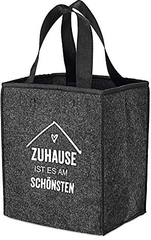 Cepewa Flaschenträger aus Filz anthrazit für 6 Flaschen mit Spruch 'Zuhause ist es am schönsten' Flaschenkorb Tragetasche Männerhandtasche (1 x Flaschenträger Filz anthrazit)