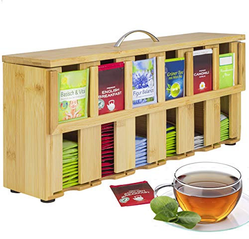 ONVAYA® - Scatola da tè in legno con 6 scomparti per contenere circa 200 bustine di tè, contenitore e organizzatore per bustine di tè, in bambù